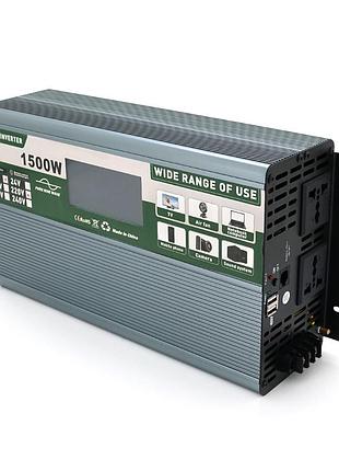 Інвертор напруги demuda dmdpsw-1500w, 12v/220v, 1500w з правильною синусоїдою, 2 універсальні розетки, 2 usb,