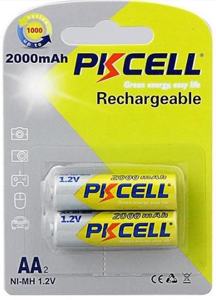 Акумулятор pkcell 1.2v aa 2000mah nimh rechargeable battery, 2 штуки в блістері ціна за блістер, q2