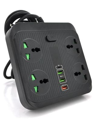 Сетевой фильтр tb-т18, 4 розетки + 2 usb + pd, 2 м, сечение 3х0,75мм, 3000w, black, box сетевой фильтр