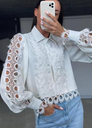 Женская красивая рубашка с кружевом. женская рубашка креп-жатка