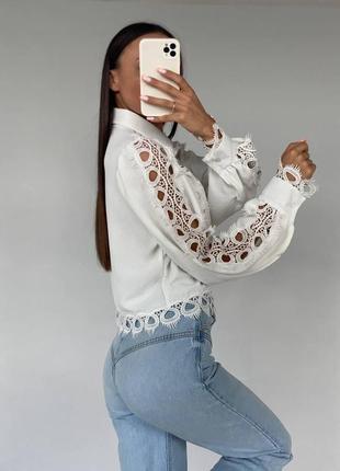 Женская красивая рубашка с кружевом. женская рубашка креп-жатка