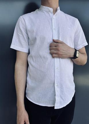 Мужская рубашка с коротким рукавом стойка воротник  лен code