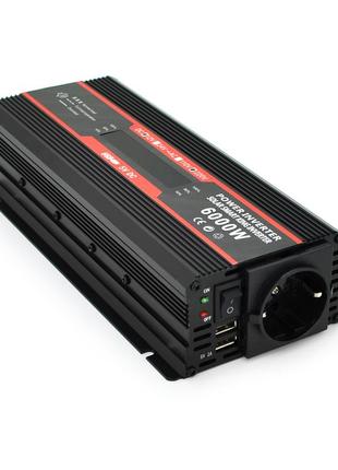 Інвертор напруги ky-m6000, 850w, 12/220v, line-interactive, lcd, 1 shuko, 2 usb вихід, прикурювач, box, q20