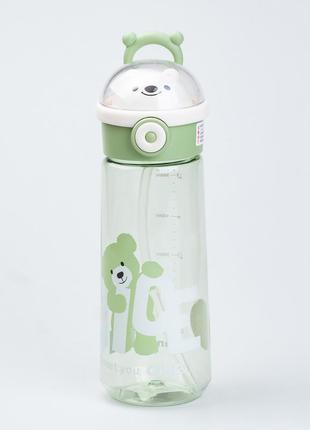 Бутылка для воды 620 мл с трубочкой многоразовая зеленая