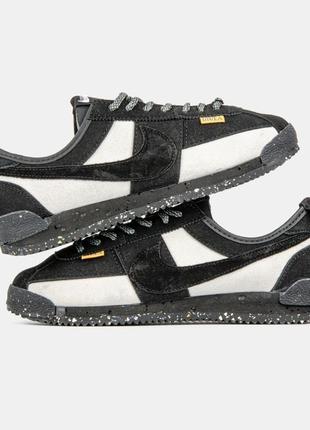 Кроссовки union x size nike cortez black beige white
