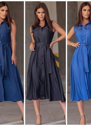 Літня, легка джинсова сукня халатик із кишенями 42-56 рр. . женское легкое летнее платье 05180 мм