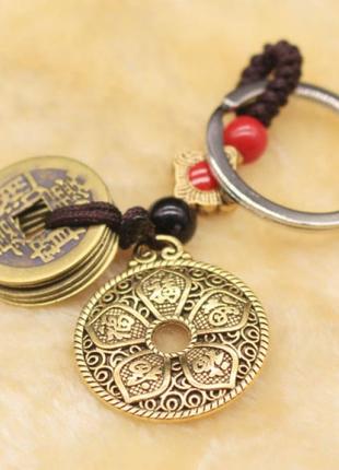 Брелок-талісман символ фен шуй квітка достатку байфу та 5 монет
