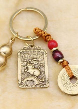 Брелок-талісман символ фен шуй щур з улоу та 5 монет