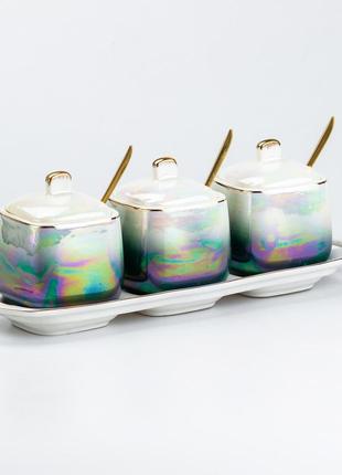 Набір для спецій керамічний на підставці з ложками 3 шт по 300 мл