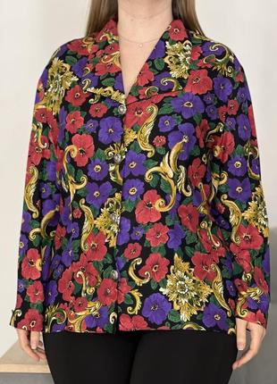 Яскрава вінтажна блуза у квітковий принт №1067 фото