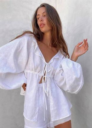 Костюм двойка рубашка и шорты фактурный лен 097-84/3ва