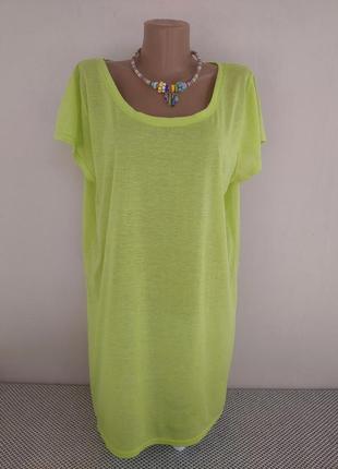 Легкое пляжное платье-футболка удлиненная футболка лимонного цвета 48-50 размера