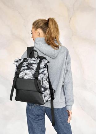 Рюкзак ролл sambag унісекс rolltop milton чорний з принтом "palm"