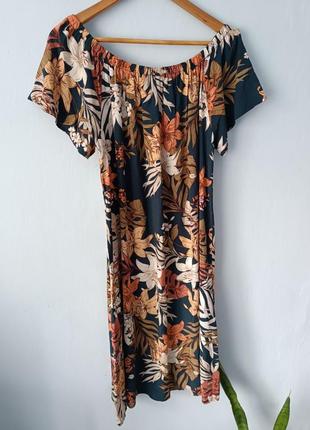 Плаття сукня міді тропічний принт віскоза базова класична5 фото