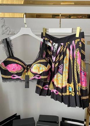 Костюм в стилі versace топ спідниця чорний рожевий золото