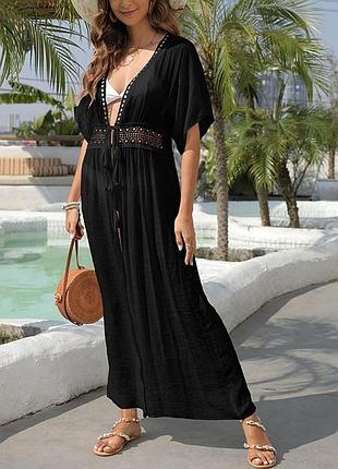 Shein шифоновое кимоно туника с контрастной кружевной завязкой /9336/