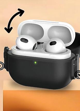 Защитный чехол с карабином для наушников airpods pro 2, плотно закрывающийся кейс, ударопрочный, (black)