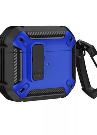 Противоударный защитный чехол для airpods 3 с карабином и защёлкой open (blue)
