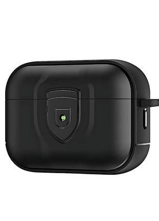 Кейс защитный, ударопрочный чехол для наушников airpods pro 2 с карабином и защёлкой, (black)