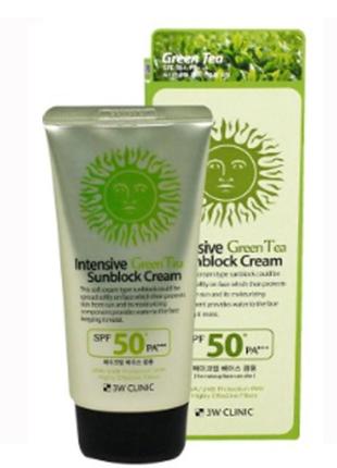 Интенсивный антиоксидантный солцезащитный крем 3w clinic intensive green tea sunblock cream 70ml