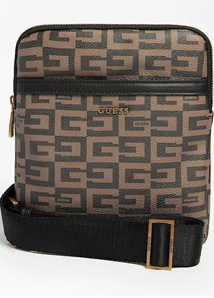 Сумка мужская guess escape logo mini crossbody коричневая гесс кросс боди1 фото