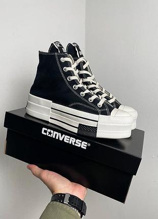 Шикарные женские высокие кеды на платформе converse all star x rick owens dbl drkstar hi black