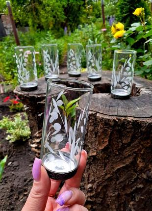 Ягодка 🌿🍒 рюмки винтаж ссср ленинград объединение светлана хрусталь алмазная грань в мельхиоре стопки высокие