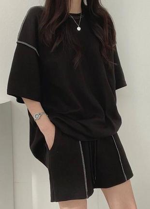 Легкий и удобный костюм: футболка oversize и шорты с карманами и шнурком🌿