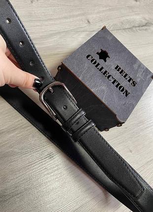 Ремінь жіночий 3см з шкіри в шорти, ремінь чорний срібло жіночий чорний класичний шкіра під плаття, ремінь класика брючний пояс шкіряний квадрат