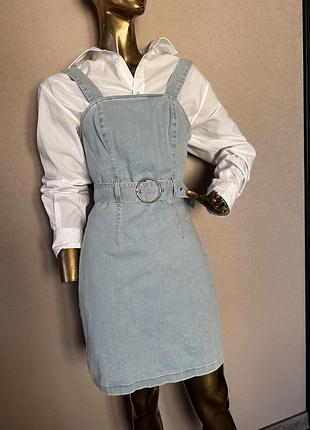 Джинсовый летний сарафан с поясом в стиле zara, mango