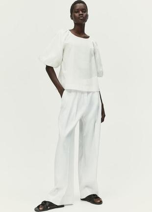 Белая хлопковая блуза с объемными рукавами h&m размер l