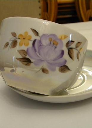 Чайная двойка ручная роспись фарфор ссср дфз новая