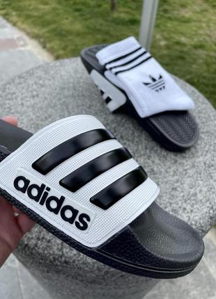Тапки від adidas (black & white)2 фото