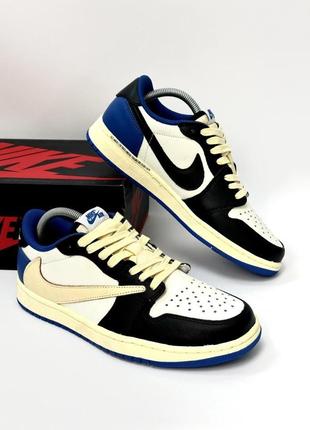 Кроссовки jordan 1 low x travis scott (cactus jack) белые с синим