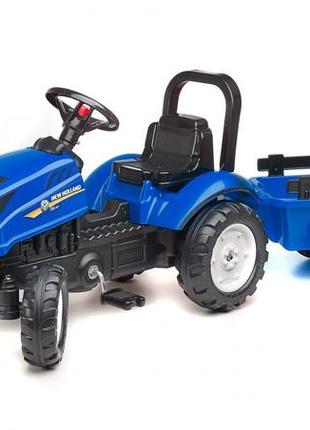 Детский трактор на педалях с прицепом falk 3080ab new holland (цвет-синий)
