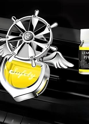 Ароматизатор с вентилятором и крыльями в машину на дефлектор на клипсе с дополнительной жидкостью, лимон