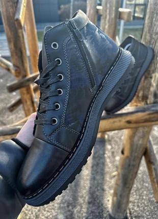 Чоловічі черевики шкіра, чорно / сині casual3 фото