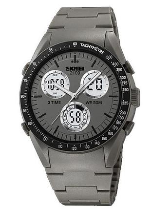 Годинник наручний чоловічий skmei 2109gy 5atm 46 мм black/grey