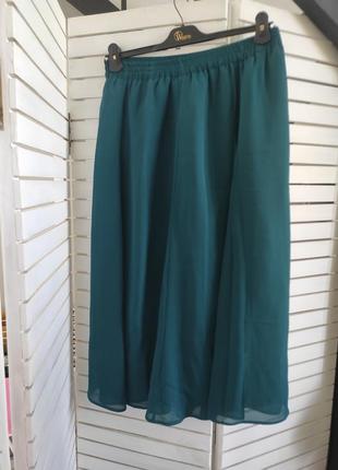Юбка зеленая шифоновая летняя весенняя 50 52 xl xxl юбка изумрудная