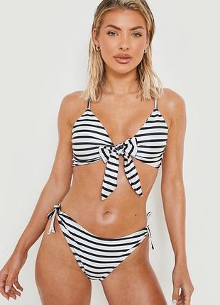 Бікіні з морською зав'язкою чорно біле boohoo розмір 34