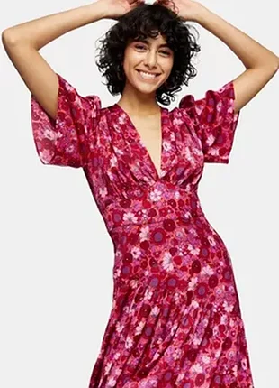 Новое!соковитое сатиновое цветочное платье-миди макси с разрезами/платье меди в цветы