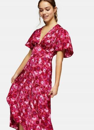 Новое!соковитое сатиновое цветочное платье-миди макси с разрезами/платье меди в цветы