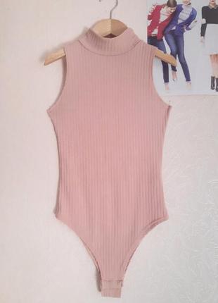 Боди в рубчик пудрового цвета boohoo 32/xs