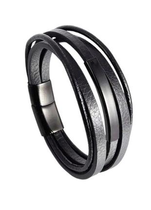 Мужской кожаный браслет primo jewelry punk с магнитной застежкой - black