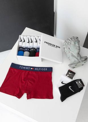 Комплект 4 штуки белья Tommy hilfiger + 6 пар высоких носков с коробкой