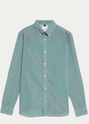 Мужская рубашка в клетку easy iron cotton stretch gingham oxford shirt4 фото