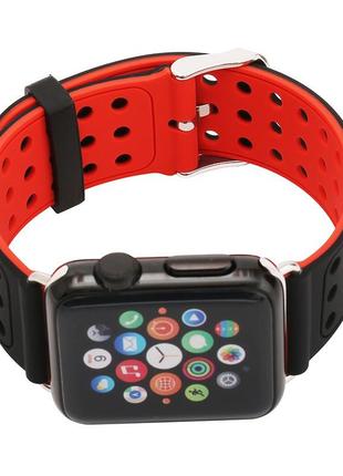 Двухсторонний ремешок с перфорацией primo для apple watch 42mm / 44mm / 45mm - black&red