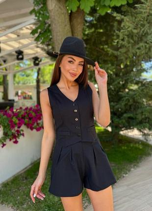 Качественный льняной костюм жилет + шорты льняной костюм в стиле zara 🔥6 фото