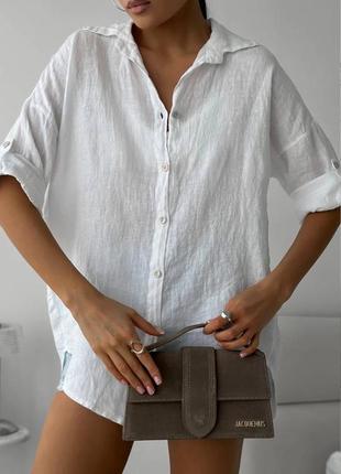 Сорочка льон - жатка / сорочка біла / сорочка однотонна жіноча лляна / жіночі сорочки натуральні тканини / є обмін
