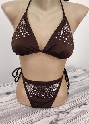 Раздельный коричневый купальник с блестками р.44-46 atmosphere бюст а-в